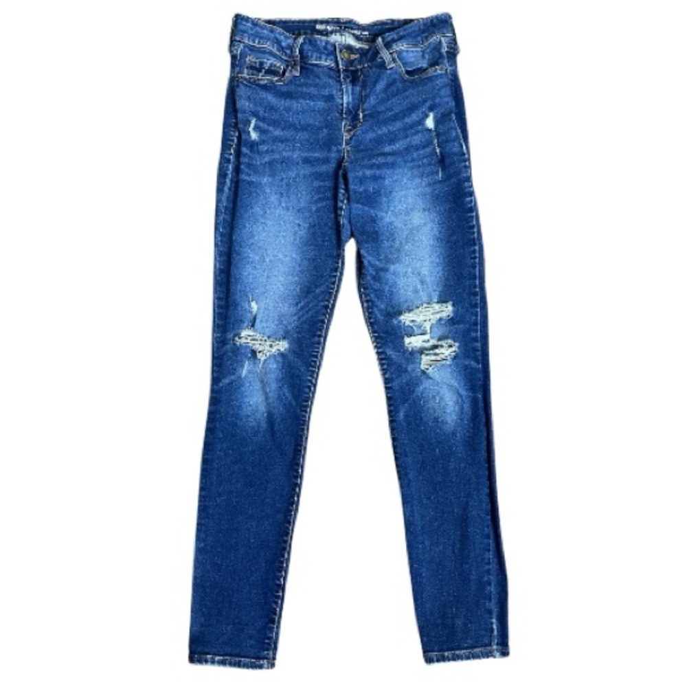 OLD NAVY ROCKSTAR Lima Dark Worn Distress Skinny Jeans Indigo Blue Size 6